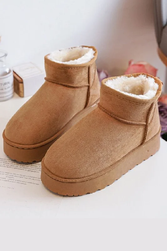 stylish platform sandals for women’s summer wear -KIDS CAMEL FLUFFY PLATFORM FAUX FUR LINED ANKLE BOOTS 25/30 SIZES