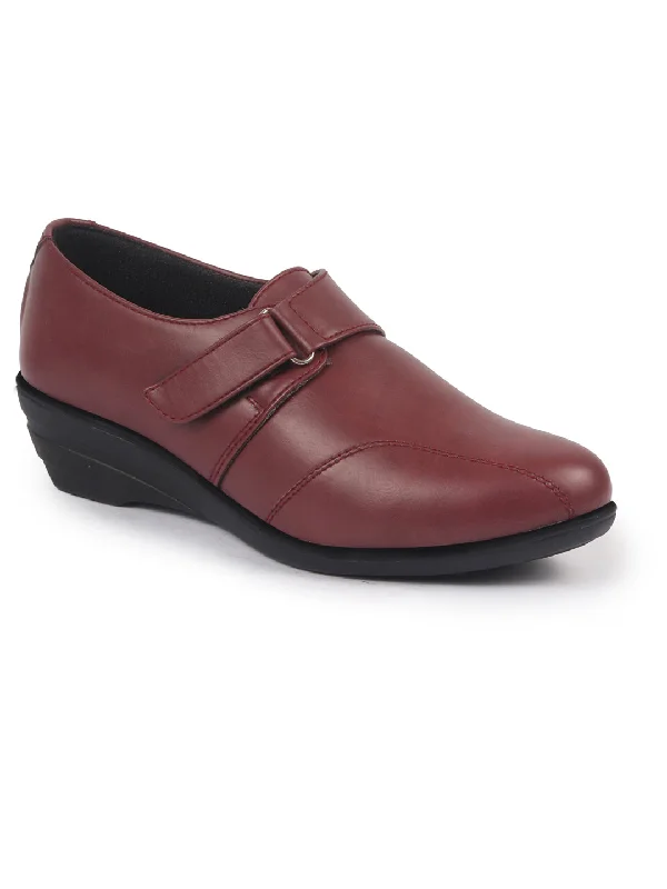 women’s chic flats for sophisticated outfits -Women Maroon Outdoor Fashion Hook and Loop Platform Heel Wedges