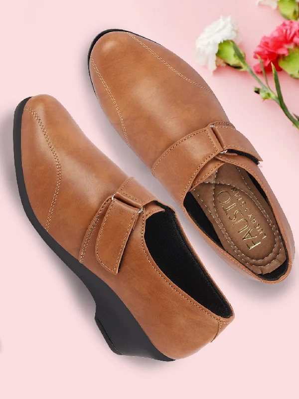 luxury shoes for women’s date nights -Women Tan Outdoor Fashion Hook and Loop Platform Heel Slip On Shoes