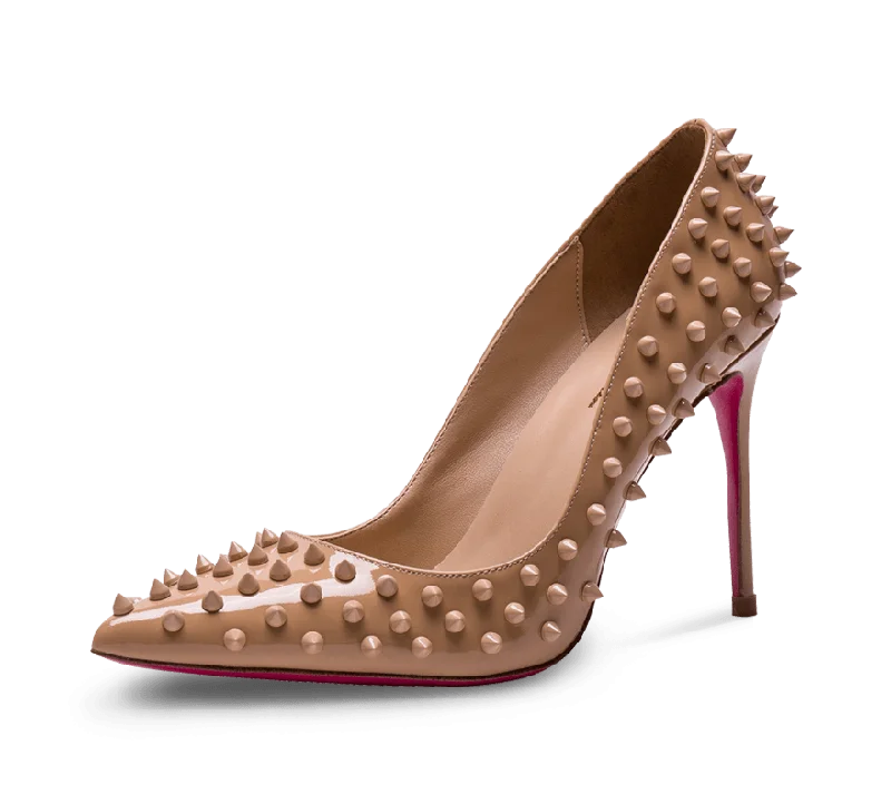 stylish leather shoes for women’s casual wear -Spikes High Heel Pumps