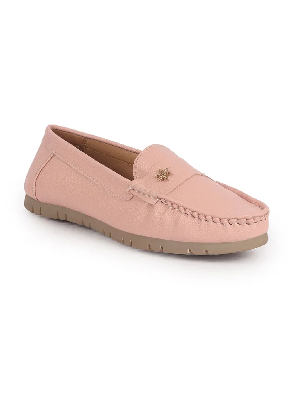 comfortable high heels for women’s business wear -Women Rose Pink Textured Flat Comfortable Lightweight Slip On Loafers|Office Shoe|Slip On Shoe|Anti Skid Rubber Sole