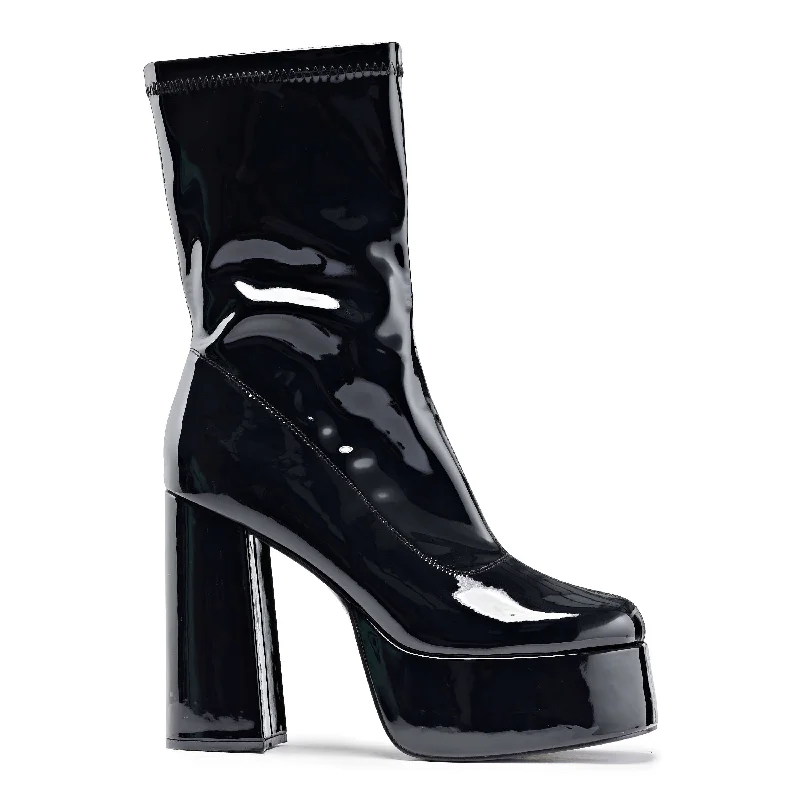 stylish boots for women’s evening outfits -Delano Men's Black Patent Platform Heeled Boots