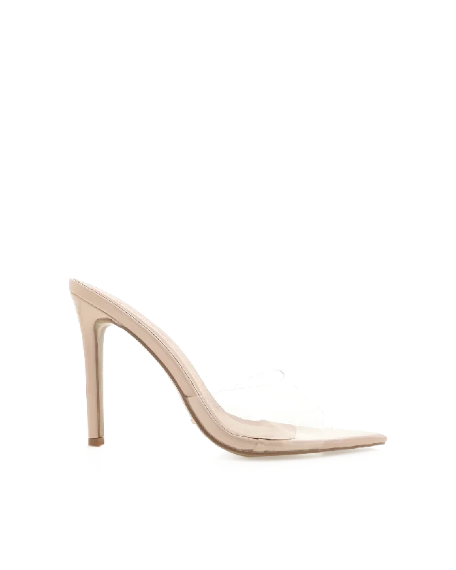 women’s stylish flats for summer days -QUINETTE - NUDE PATENT-CLEAR