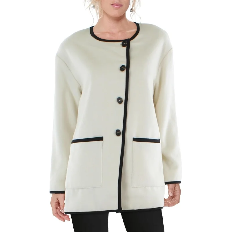 women’s fashionable tunics for casual wear -PLM Womens Contrast Trim Fleece Pea Coat