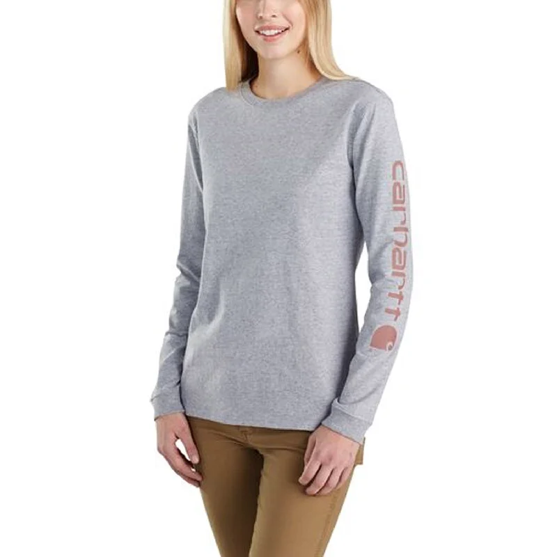 casual tops for women’s summer style -Carhartt Women's Heavyweight Long Sleeve Logo T-Shirt_Heather Grey