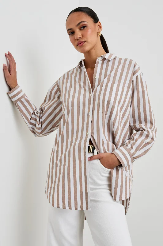 women’s chic blouses for office wear -ELSA SHIRT - RUSSET WHITE STRIPE