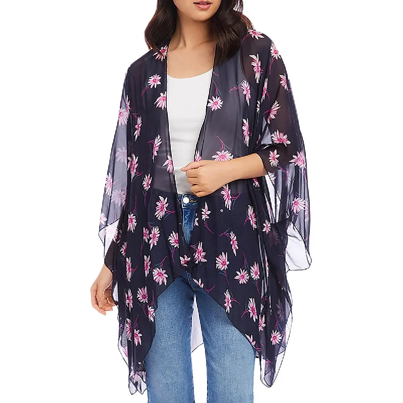 women’s stylish outerwear for chilly days -Karen Kane Womens Floral Print Sheer Open Front