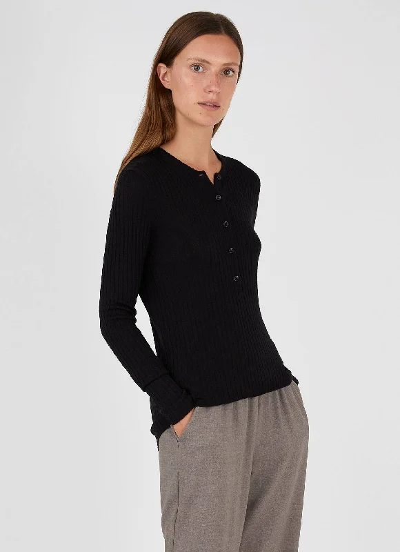 stylish women’s dresses for spring parties -Women's Merino Silk Henley in Black