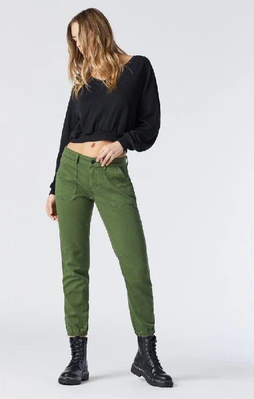 women’s relaxed pants for weekend looks -IVY SLIM CARGO IN CHIVE CASUAL COMFORT