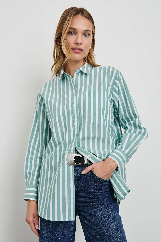 women’s comfortable pants for everyday use -ELSA SHIRT - AGAVE WHITE STRIPE