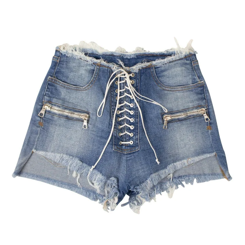 casual tops for women’s everyday wardrobe -Unravel Project Denim Lace-Up Shorts - Denim