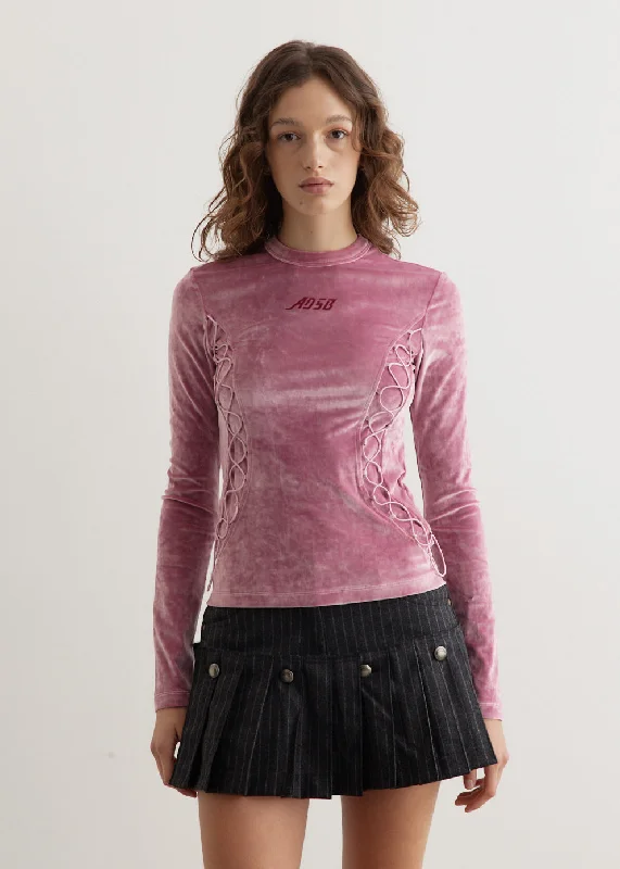 fashionable dresses for women’s formal gatherings -Velvet Lace Up Long Sleeve T-Shirt