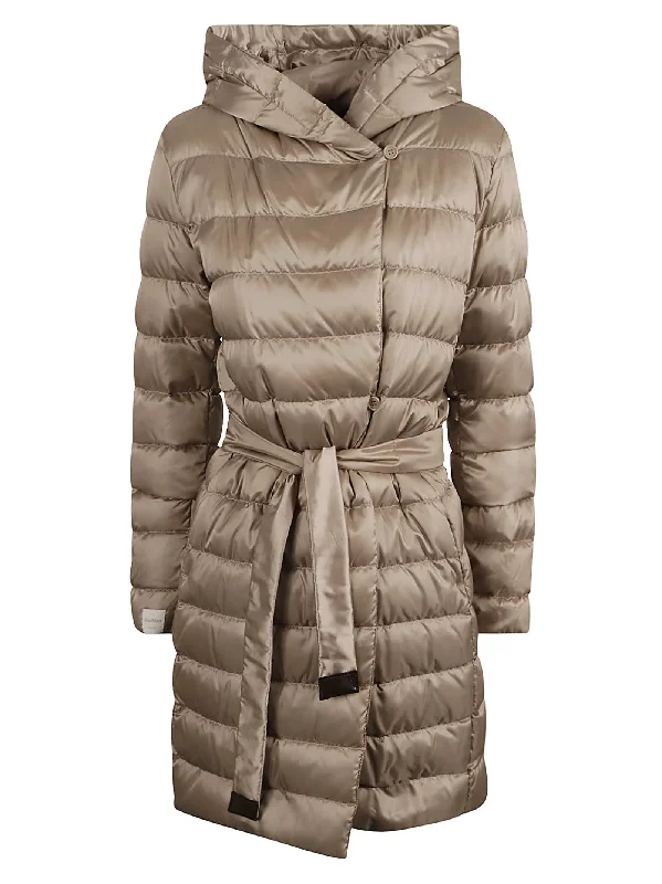 women’s fashionable jackets for fall outfits -MAX MARA Women's Novef Beige Reversible Padded Long Coat