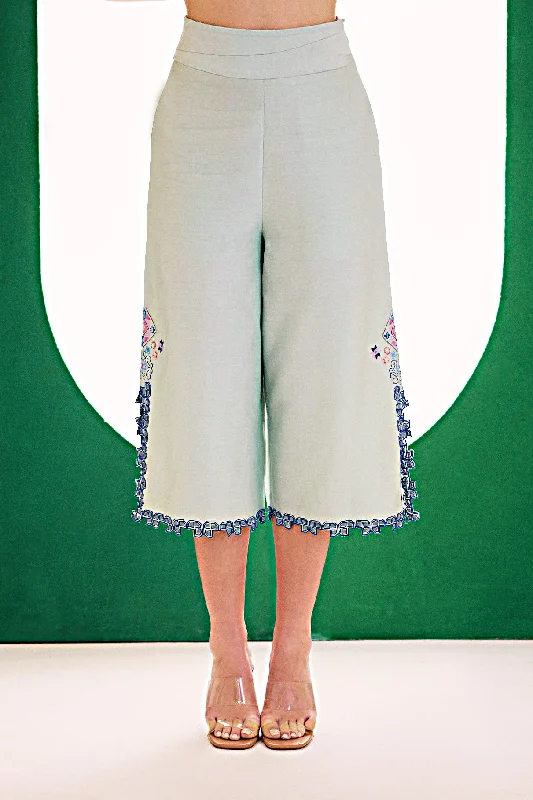 comfortable women’s loungewear for home -Mint Embroidered Dreamer Culottes