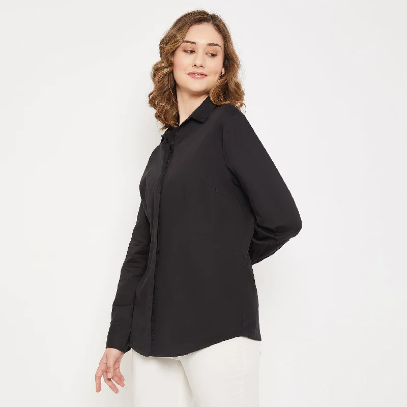 women’s dresses with vintage style -Women's Formal Slim Fit Black Regular Full Sleeve  Shirt