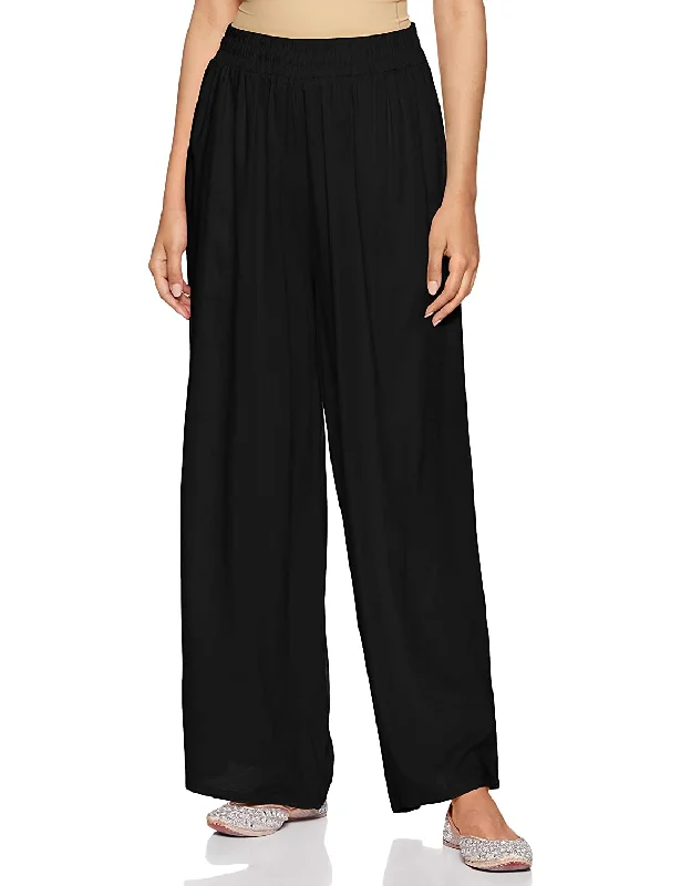 women’s cozy sweaters for chilly fall days -Free Size Black Palazzo Pants for Ladies