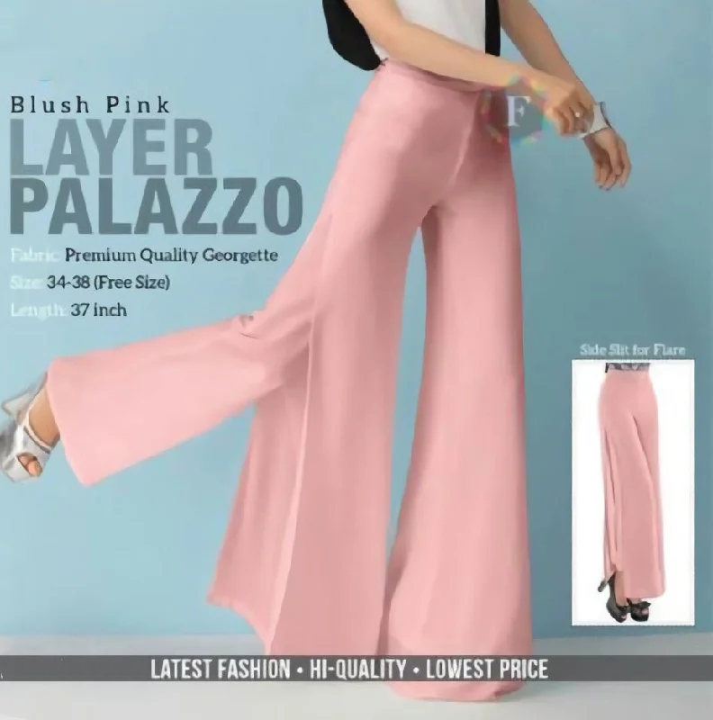 trendy women’s shirts for business attire -Pink Layered Georgette Palazzo Pants for Women