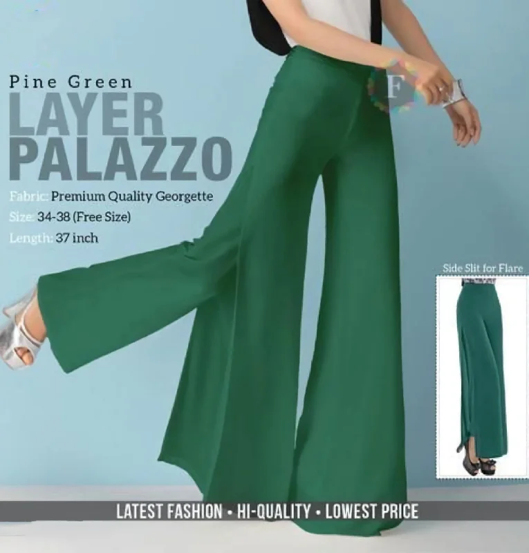 women’s classic blouses for everyday wear -Green Layered Georgette Palazzo for Women