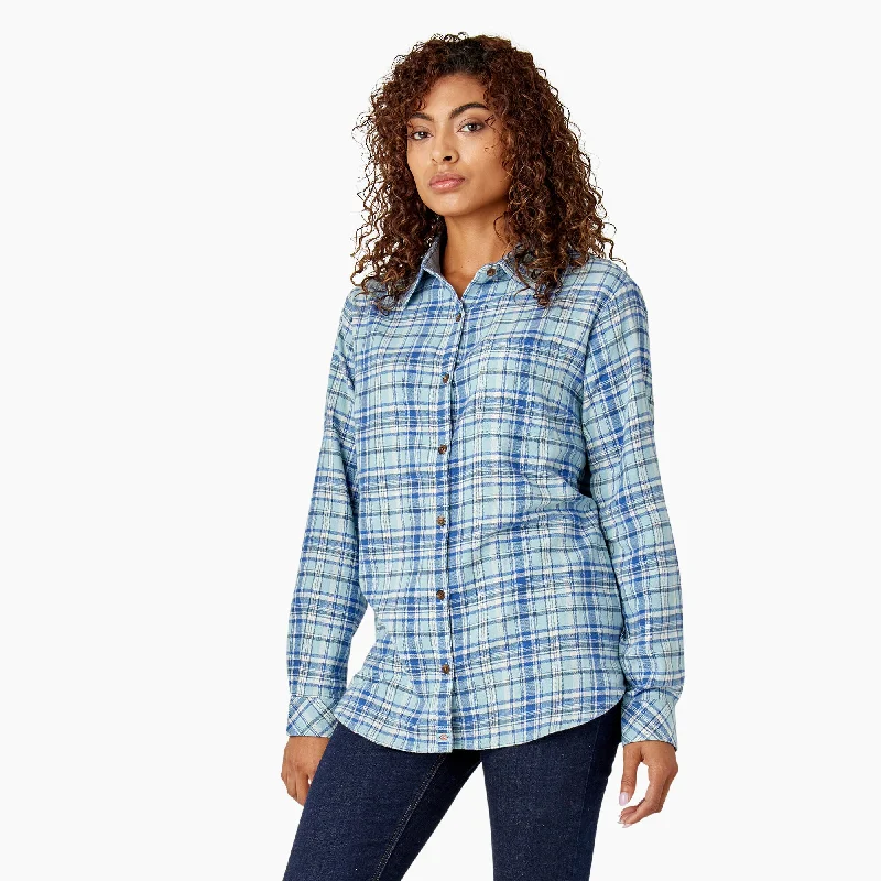 trendy tunics for women’s spring wear -Dickies Women's Plaid Long Sleeve Flannel Shirt