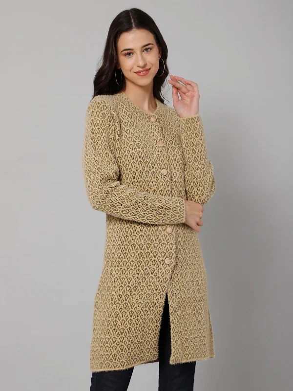 women’s formal jackets for business meetings -Women's Casual  Khaki Round neck Long Cardigan Sweater