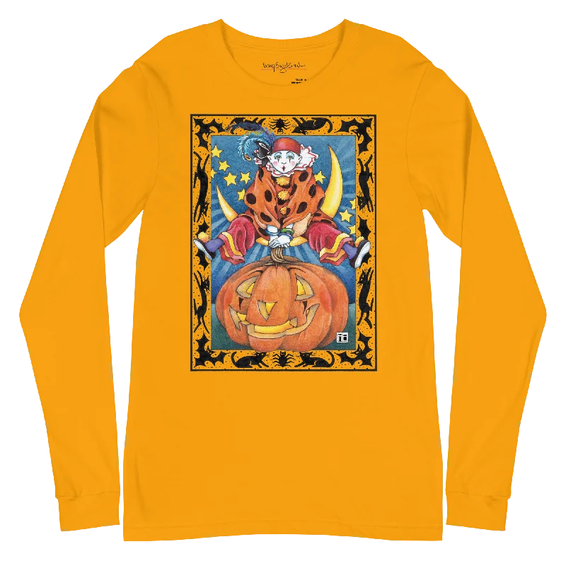 chic women’s tops for casual weekends -Clown Jumping Over Pumpkin Unisex Long Sleeve T-Shirt