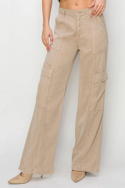 women’s comfortable pants for everyday use -Risen Jeans Tencel Wide Leg Cargo Pants