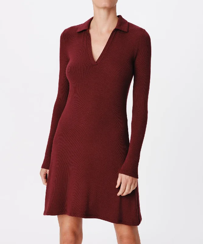 chic dresses for women’s summer evenings -Modal Rib Split Neck Dress - Merlot