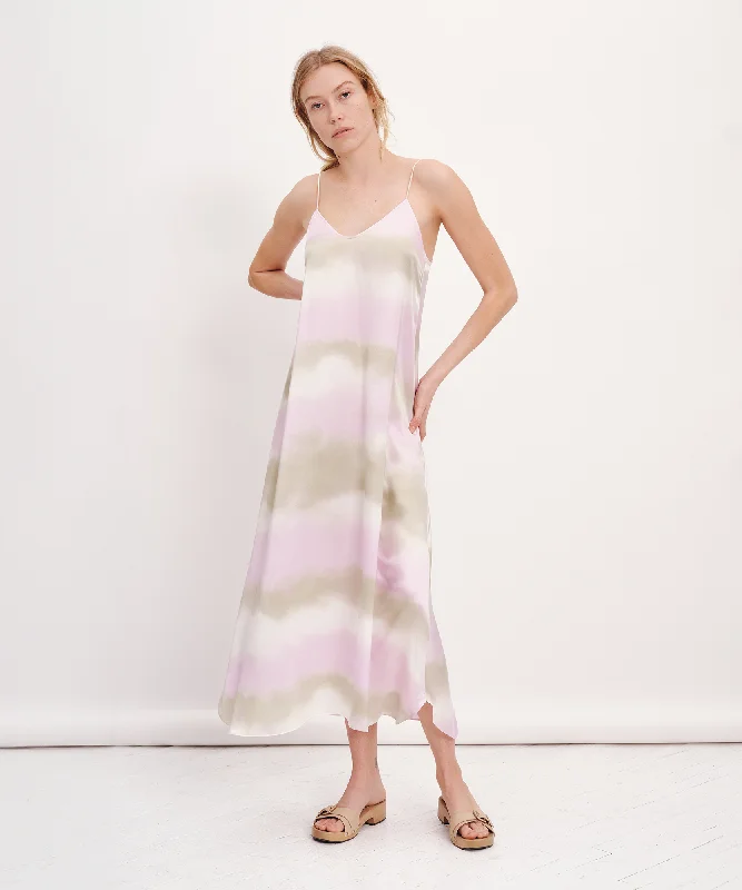 stylish women’s dresses for spring parties -Silk Charmeuse with Watercolor Stripe Sleeveless Dress - Watercolor Stripe