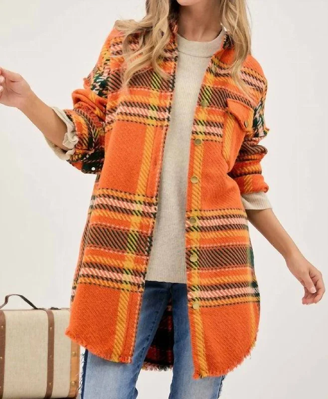 women’s trendy tops for active days -Curvy Girl Multi Plaid Jacket In Orange