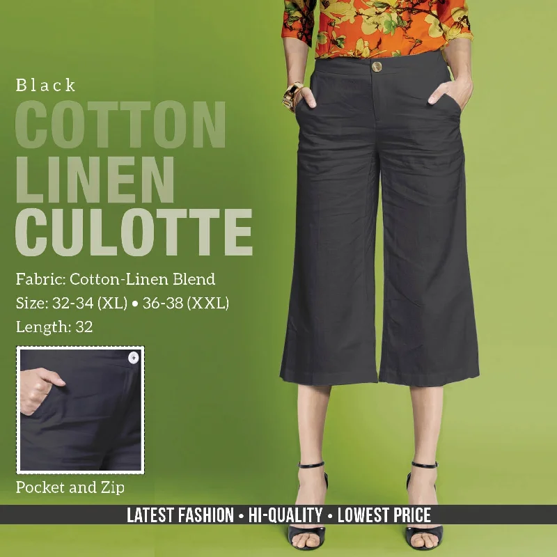 cozy women’s coats for cold winter days -Black Linen Cotton Culottes Pants for women