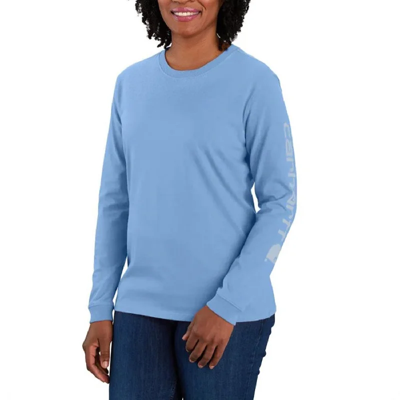 women’s chic shirts for casual work wear -Carhartt Women's Heavyweight Long Sleeve Logo T-Shirt_Skystone