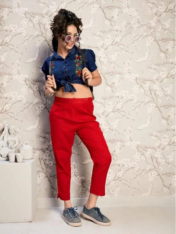 casual jumpsuits for women’s relaxed style -Cotton Flex Women's Pants Red