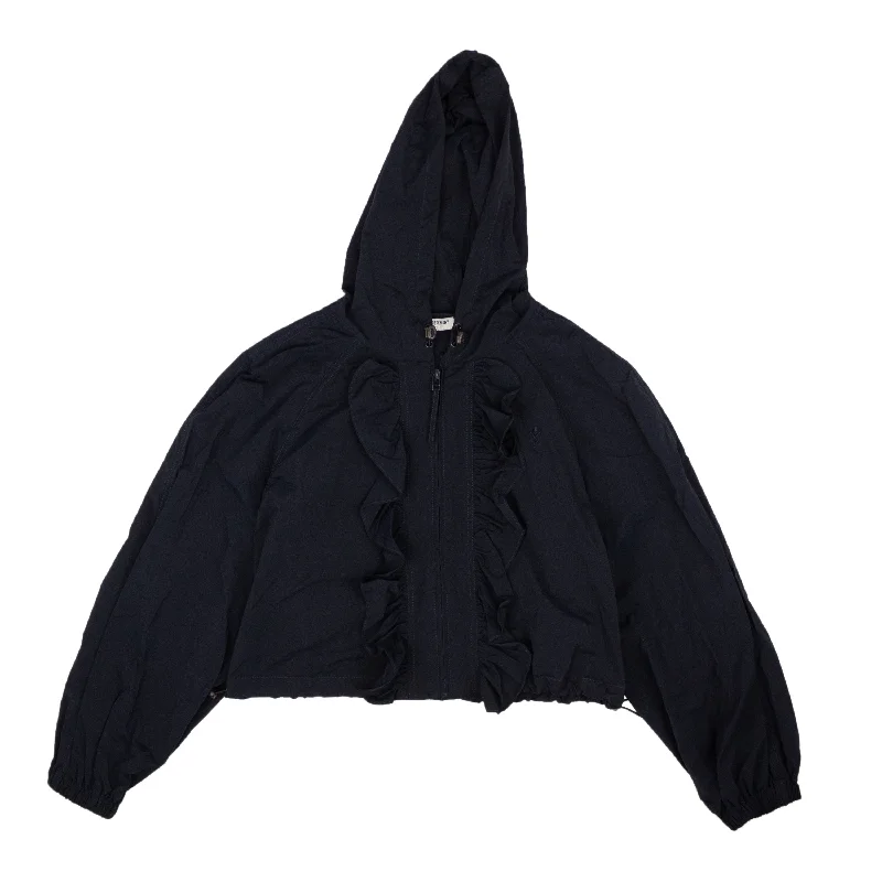 casual tops for women’s summer style -Navy Nylon Ruffle Windbreaker