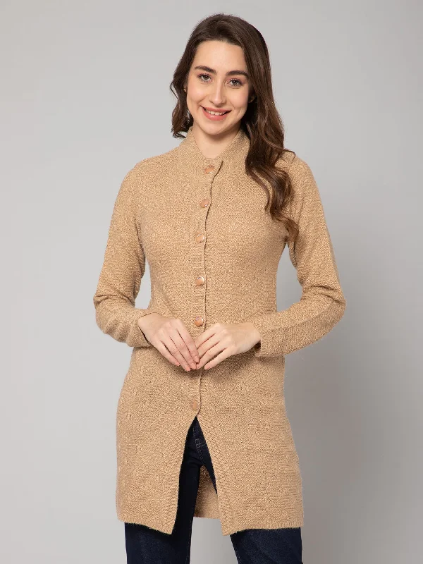 versatile sweaters for women’s casual style -Women's Casual  Beige Round neck Long Cardigan Sweater