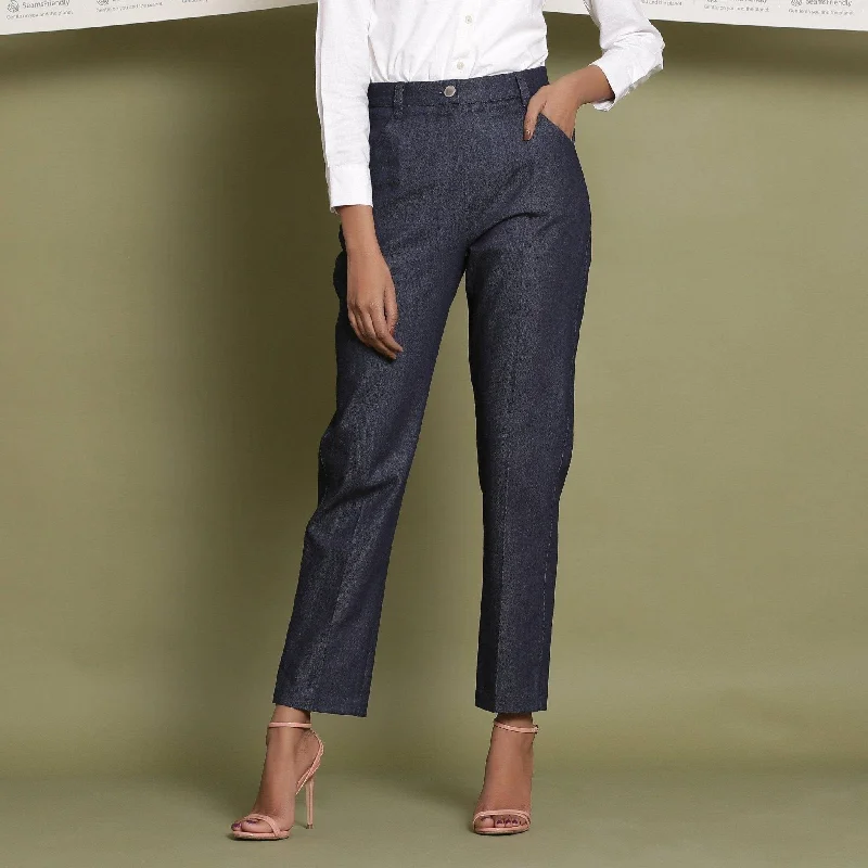 versatile sweaters for women’s casual style -Indigo Cotton Denim High-Rise Tapered Jeans