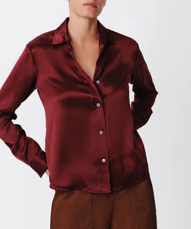 stylish women’s skirts for work and play -Silk Charmeuse Classic Shirt - Merlot