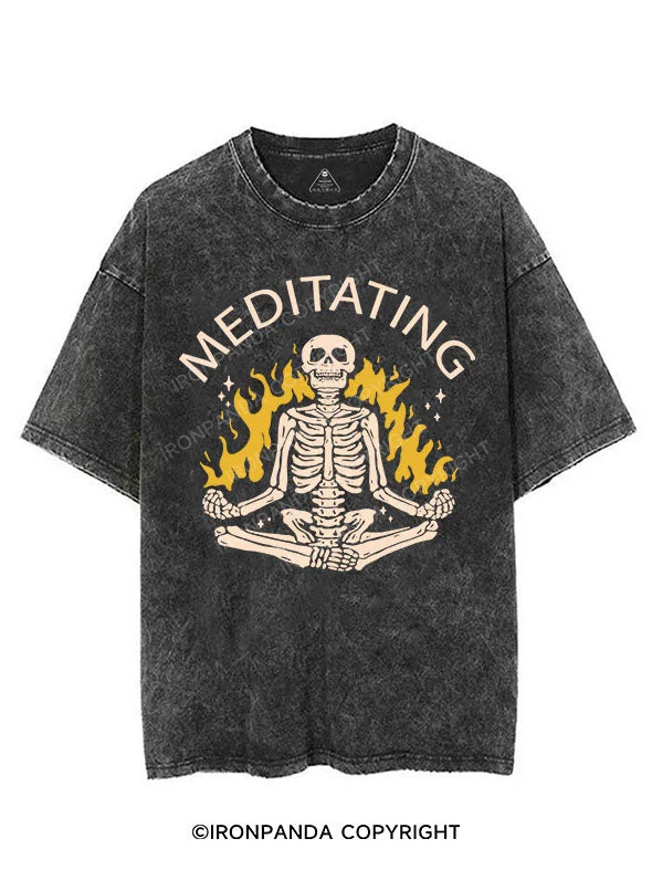 women’s fashionable loungewear for weekends -MEDITATING SKELETON VINTAGE GYM SHIRT