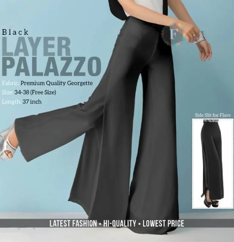 women’s trendy tops for active days -Black Layered Georgette Palazzo Pants for Women