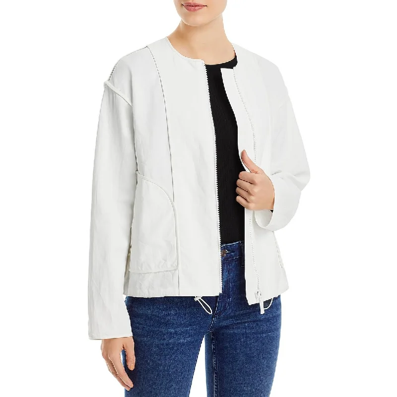 women’s fashionable loungewear for weekends -Lafayette 148 New York Womens Linen Lightweight Bomber Jacket