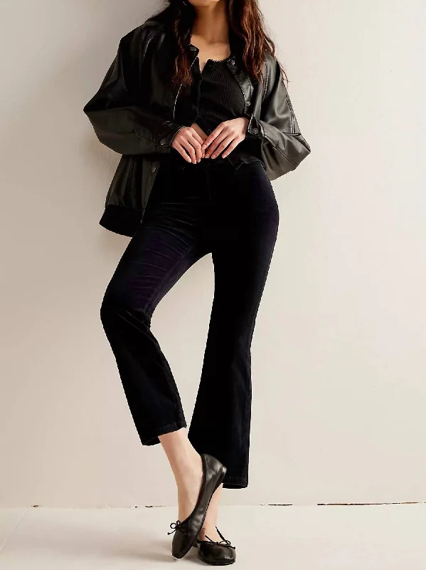 casual dresses for women’s vacation outfits -In My Feelings Velvet Crop Slim Flare Pants In Black