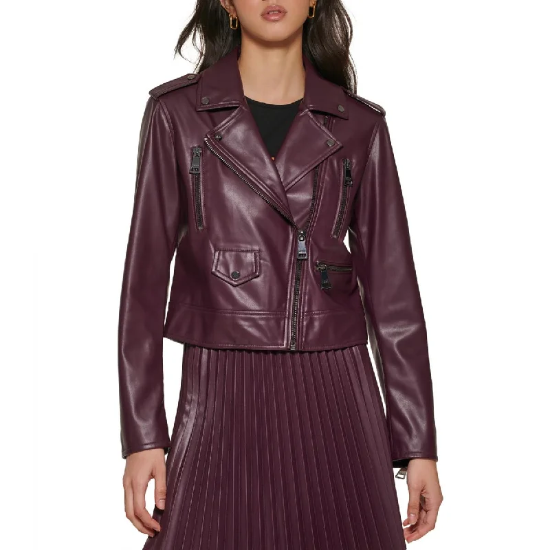 elegant dresses for women’s special celebrations -DKNY Womens Faux Leather Short Motorcycle Jacket