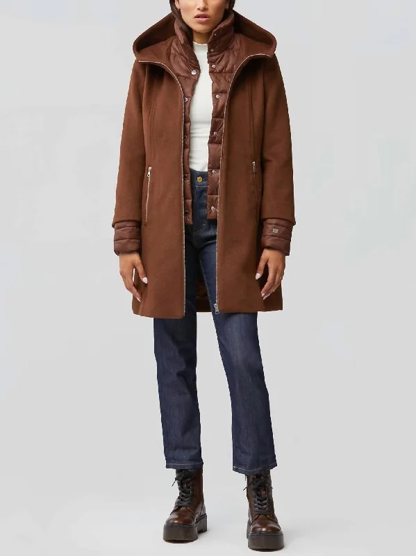 chic women’s outerwear for fall fashion -Rooney Ladies Mixed Media Coat In Chestnut