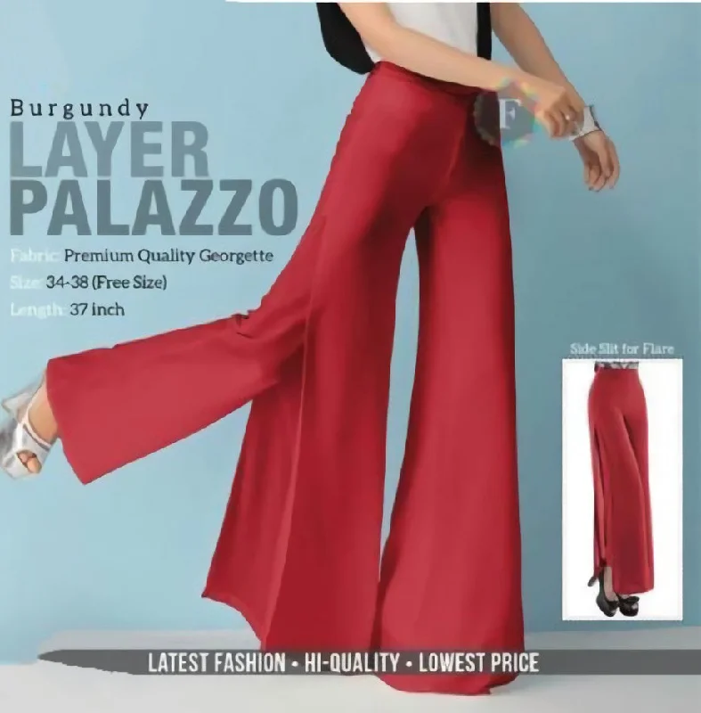 casual jackets for women’s street style -Red Layered Georgette Palazzo Pants for Women