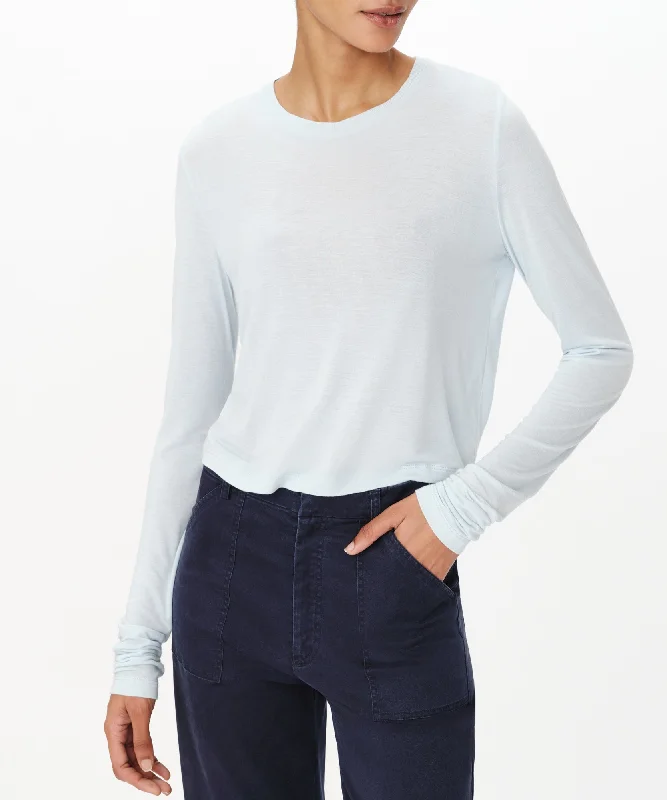 chic skirts for women’s office wear -Modal Jersey Cropped Crew Neck Top - Pastel Blue