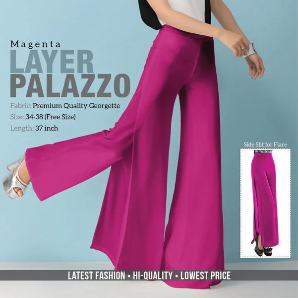 casual dresses for women’s vacation outfits -Magenta Layered Georgette Palazzo Pants for Women