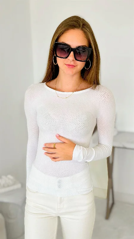 women’s cozy sweaters for chilly fall days -Brazilian Pique Lace Weave Long Sleeve