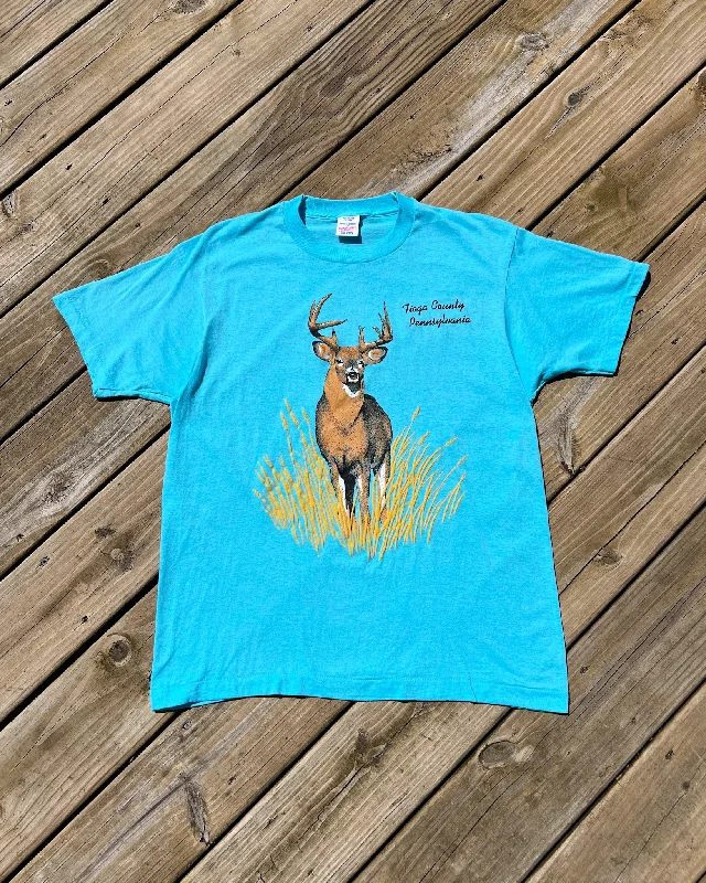 cozy women’s outerwear for winter fashion -Vintage Blue 80s Neon Deer Tee