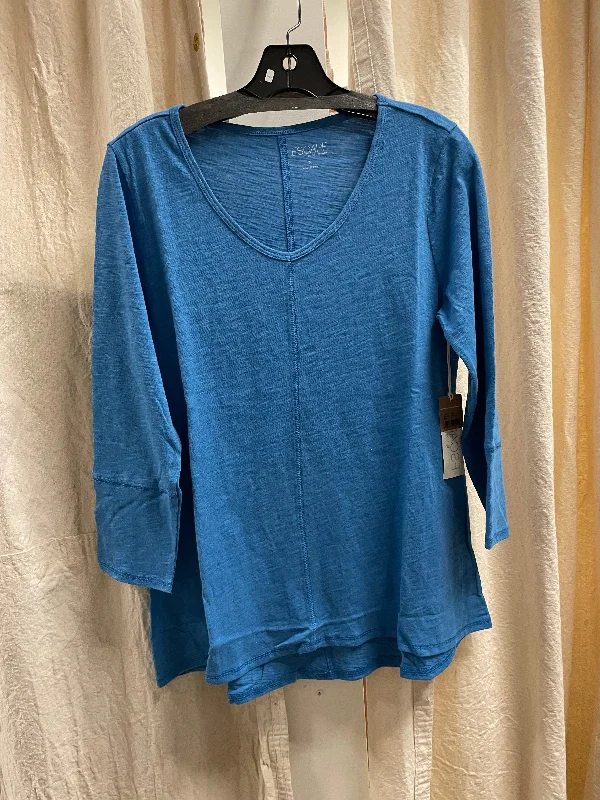 versatile sweaters for women’s casual style -V-Neck Tunic 3/4 Sleeve Slub Tee in Lapis by Escape