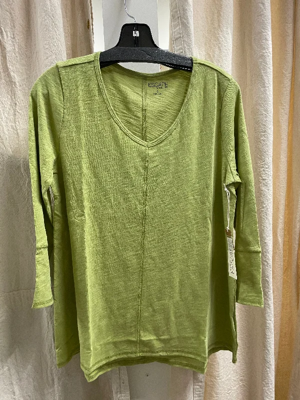 women’s chic shirts for casual work wear -V-Neck Tunic 3/4 Sleeve Slub Tee in Moss by Escape