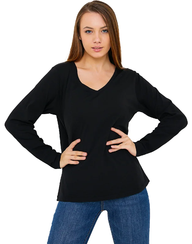 trendy tops for women’s street style -Women's V-Neck Long Sleeve T-Shirts